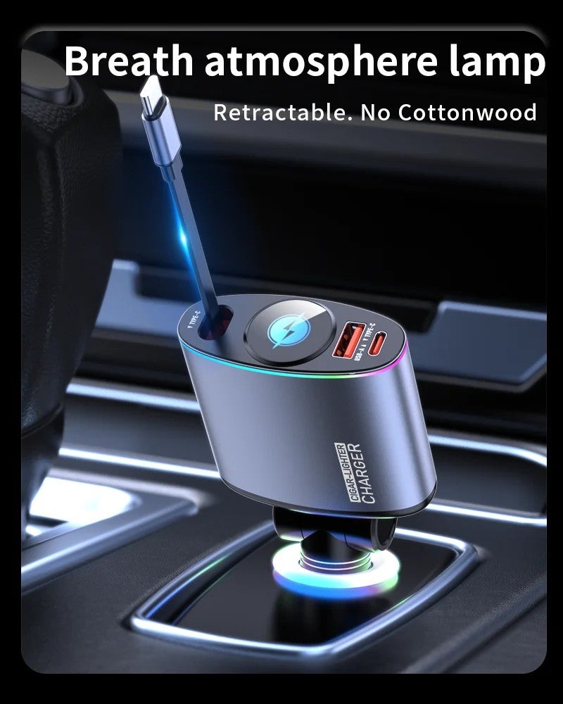 Bluejw Retractable Car Charger with Wireless Charging - Metal Fast Charging Automobile Charger - Portable Design - Image 1